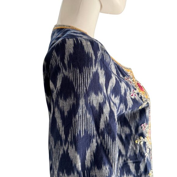 Calypso St. Barth Navy Akillna Ikat Jacket With Colorful Embroidered Mirror Deta - Picture 6 of 11